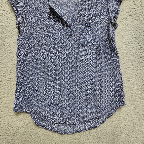 Cynthia Rowley 100% Silk Top Womens‎ S Blue Floral Geometric Lightweight Blouse - Picture 4 of 10